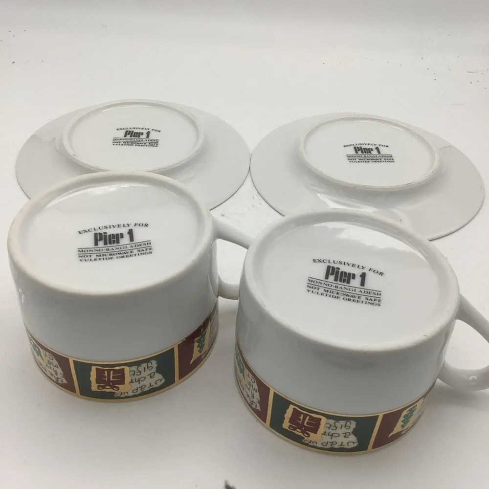 Two Pier 1 Yuletide Greetings Cup and Saucer Sets